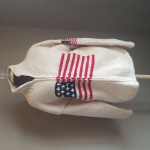 Vintage Handknit American Flag Zippered Cardigan 100% wool